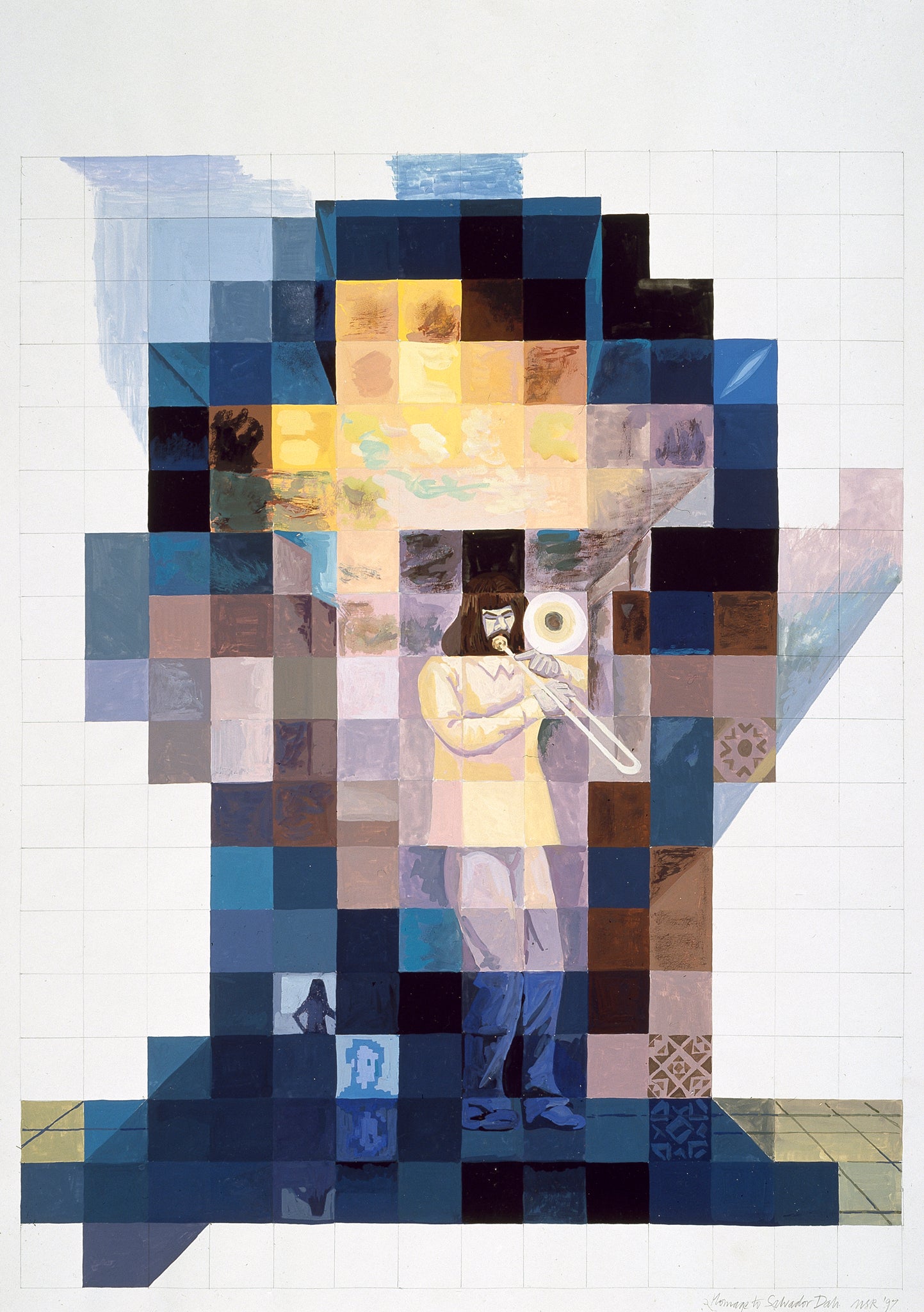 Melvyn Robinson, 'Homage to Salvador Dali II,' gouache on paper, reinterpreting Salvador Dali's iconic works in Robinson's distinctive style, a must-have for art enthusiasts.