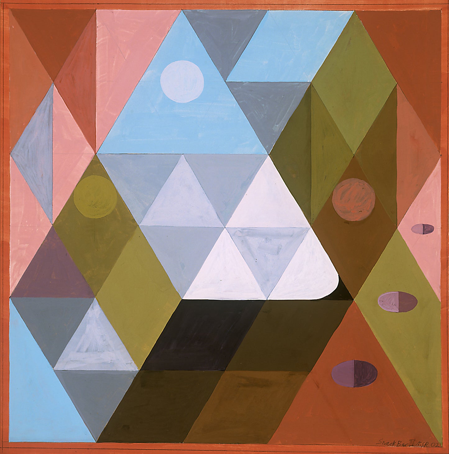 Melvyn Robinson, 'Snack Bar IV,' gouache on paper, part of the 'Snack Bar Barnsley' set. The set evolves from a detailed vintage snack bar scene to an exploration of its underlying structures, culminating in an abstraction of geometric forms.