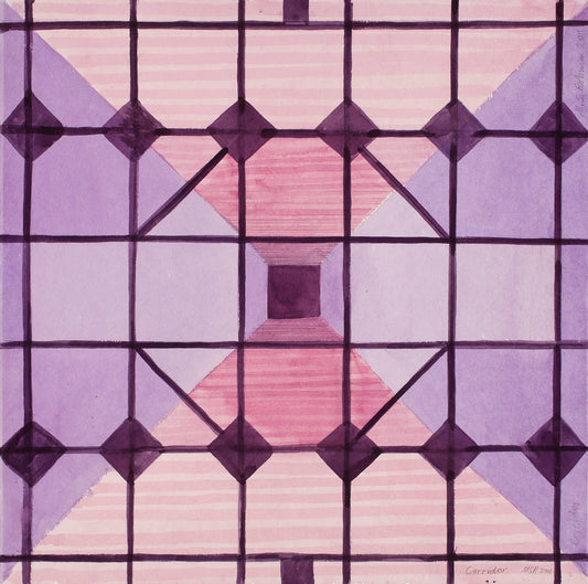 “Corridor” by Melvyn Robinson – watercolour blending architectural and abstract forms with delicate washes and layered tones.