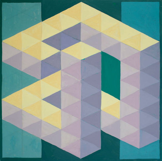 “Enclosure” by Melvyn Robinson – geometric abstract exploring space, solitude, and perception with layered subtlety.