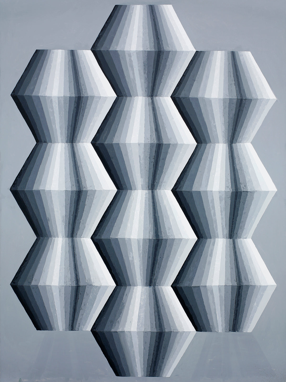 Towers II by Melvyn Robinson – geometric hexagons create striking depth, movement and optical intrigue.