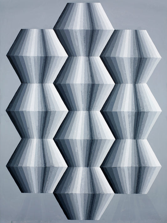 Towers II by Melvyn Robinson – geometric hexagons create striking depth, movement and optical intrigue.
