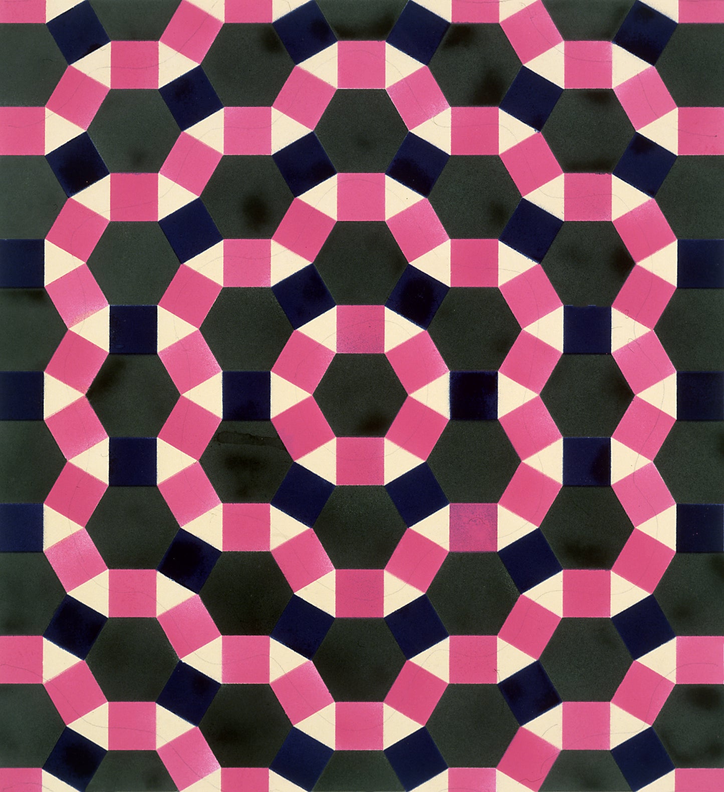 “Stencil D5 III” by Melvyn Robinson – spray paint geometric tessellations on paper blending precision and innovative two-dimensional design.